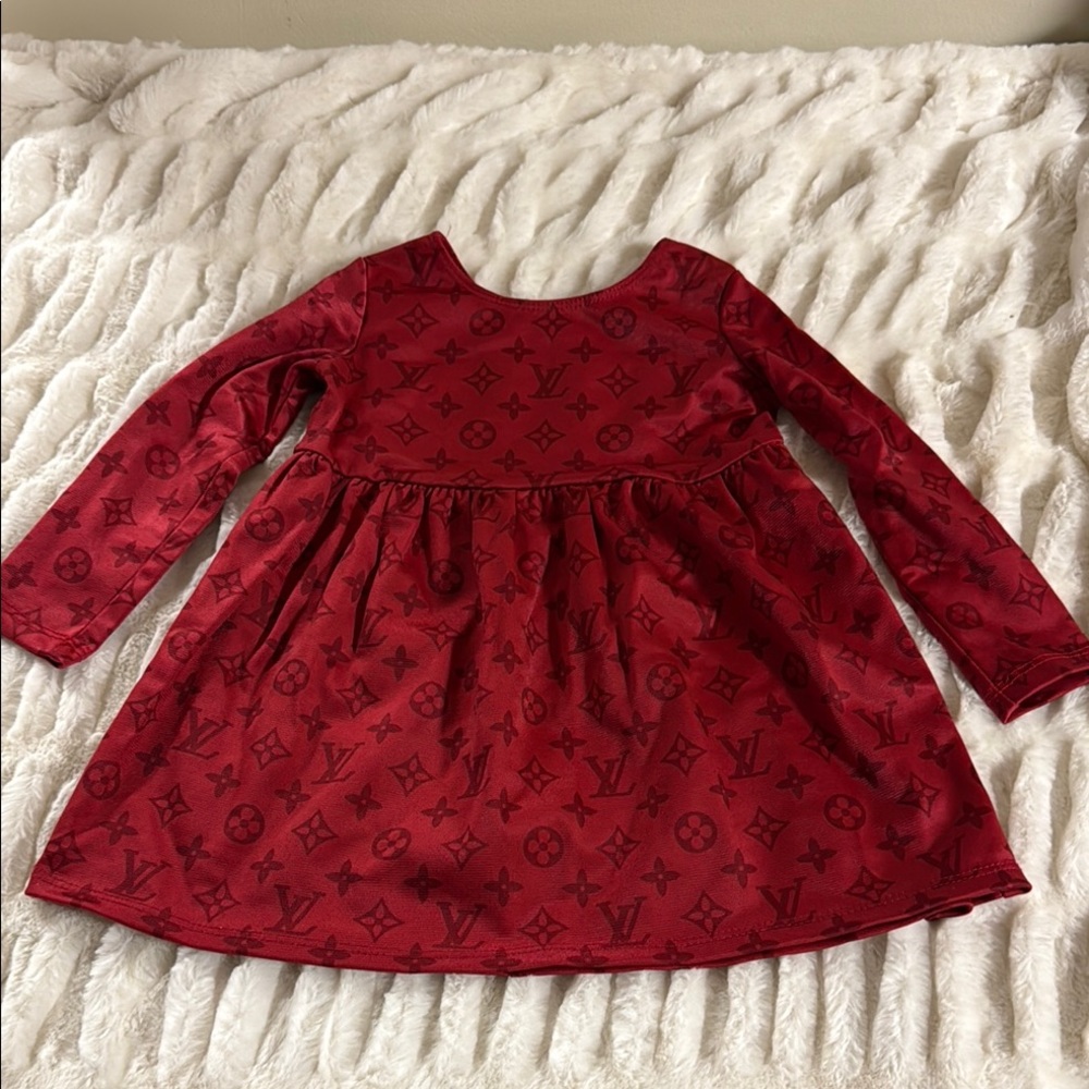 Louis Vuitton style Red Monogram Long-Sleeve Dress